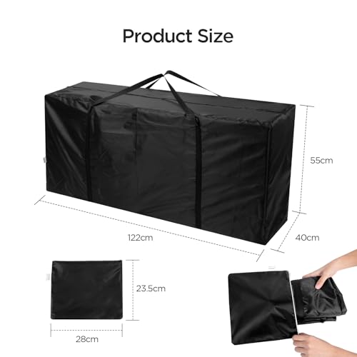 AiQInu Aufbewahrungstasche Gartenauflagen, Oxford Auflagentasche Wasserdicht für Auflagen, Schutzhülle Polsterauflage Schwarz, Kissen Aufbewahrung Outdoor mit Tragegriff - 122x40x55cm