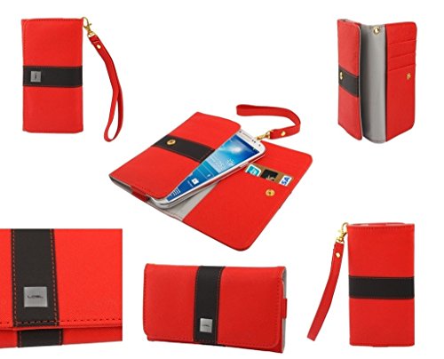 DFV mobile - Cover Premium with Color Line Design with Card Case Compatible avec Lava Iris Pro 30+ - Red