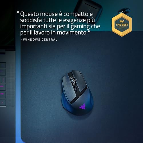 Razer Basilisk Mobile - Piccolo mouse ergonomico portatile da gioco senza fili - AI Prompt Master - Sensore Focus X 18K (connettività tri-mode, fino a 105 ore, switch del mouse Gen-3) Nero - Immagine 1