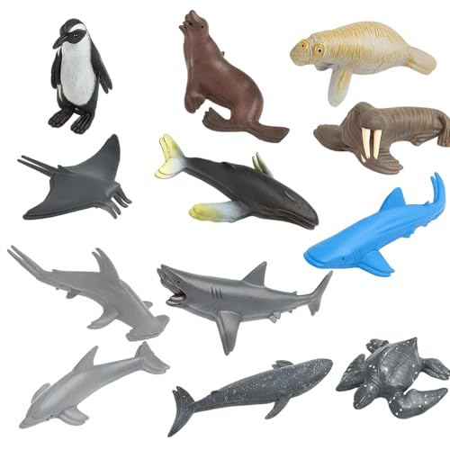 HcrYen Shark Toys, Realistic Shark Bath Toy Set for Toddlers, 12PCS Educational Marine Animal Figures for Kids, Ocean-Themed Party Cake Decorations, Imaginative Play and Storytelling Toy