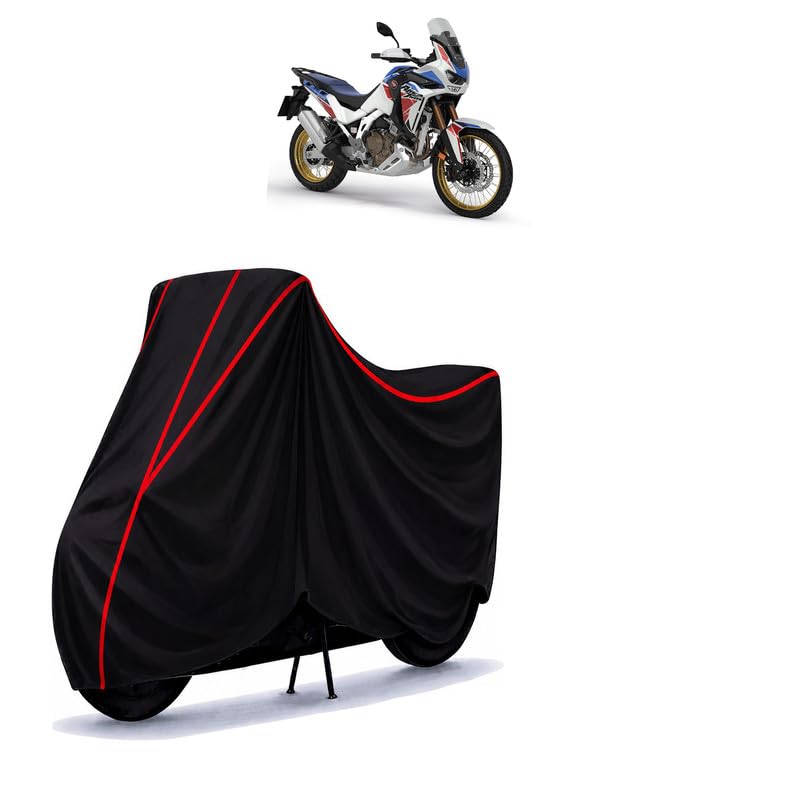 Image of Africa Twin Manual Water Resistant Bike Cover for All Motorcycles & Rain | Heavy Duty Taffeta Fabric | UV Protection, Dustproof, Scratchproof | All Weather Two Wheeler Cover with Elastic Bottom