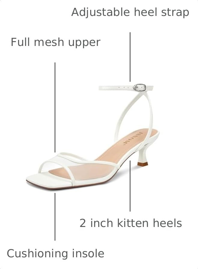Image of ISNOM Women's Mesh Square Toe Kitten Heel Sandals Ankle Strap Dress Shoes | Kitten Heels with Mesh Upper, Square Toe, Low Heels Comfort Design, Stylish Dress Sandals for Daily Wear