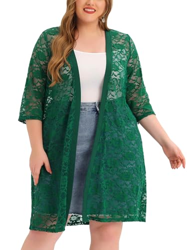 Image of Agnes Orinda Plus Size Cardigans for Women Lace Cardigan Lightweight Crochet 3 /4 Sleeve Cover Up Jacket