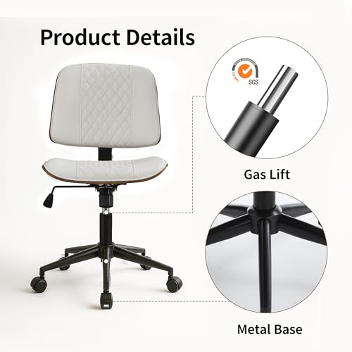 Image of Armless Rolling Office Desk Chair, Adjustable Height Computer Chair, White