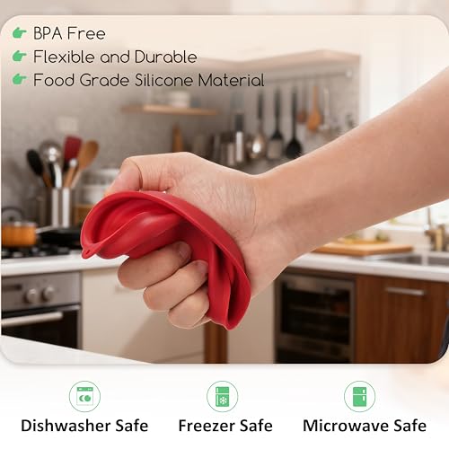 Kiicii 4 Cup Round Silicone Storage Cover Lids Replacement for Anchor Hocking and Pyrex 7201-PC Glass Bowls (Container not Included) (Red & Orange) 2 Pack by Kiicii - Image 4
