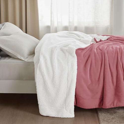 Image of Bedsure GentleSoft Sherpa Fleece Twin Size Blanket for Couch, Non-Heated, Thick and Warm Throw for Girls and Women, Soft Fuzzy Plush Twin Blanket for Winter, Dusty Rose, 60x80 Inches
