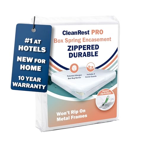 CleanRest PRO Box Spring Encasement - Ultimate Defense Against Allergens Dust Mites and More - Water Resistant MicronOne Allergen Barrier Zip-N-Click (Full)