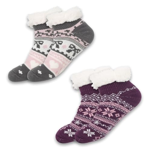 ZXTGBQ 2 Paires Femme Chaussons Chaussettes Hiver Maison éPaisse, Chausson Chaussette Femme Slipper AntidéRapantes Thermiques Hiver Chaud Douce, Chaussettes De Pantoufle, Cadeau De NoëL, Taille 35-41