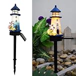 YZYOE Solar Blue and White Lighthouse Atmosphere Lights, Garden and Courtyard Decoration Resin Cute House Floor Lamp, Wireless Dusk to Dawn LED Lights Waterproof.