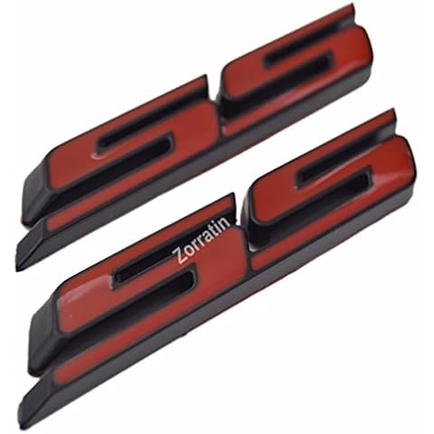 (Set of 2) Slant SS Grill Side Fender Trunk Emblem Badge Decal with Sticker for Chevrolet Chevy Camaro Impala Malibu Holden 2010 to 2025 [black outlining red] Cover