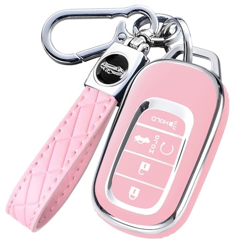 Montague Key Fob Cover for Honda with Keychain, Premium TPU Key Case Shell for 2024 2023 2022 Honda Accord, Civic, HR-V, CR-V, Pilot Remote Smart Car Key Fob Protector(5 Buttons Pink)