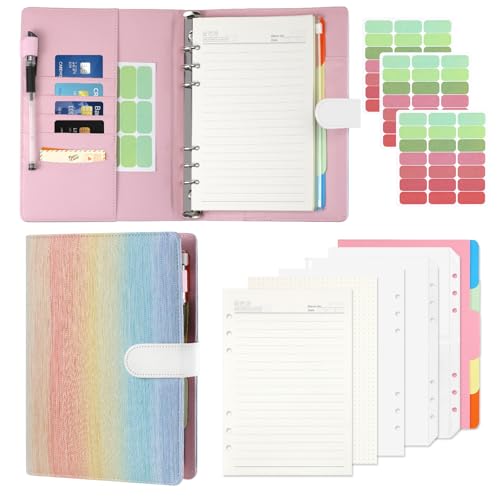 Essovee Ringbuch A5, a5 Binder 6-Ring PU-Leder Magnetischem Nachfüllbarer Organizer mit Punktierpapier, Innentaschen, Stickern & Unterteilern, Für Beruf, Schulnotizen & Reisetagebücher