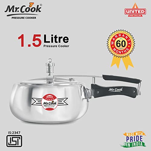 Image of MR COOK By United Metalik Super Shine Aluminium Pressure Cooker with Inner Lid, Lead Free Safety Valve, Easy Grip Handle, Gas stove Compatible, 60 months warranty (Silver)