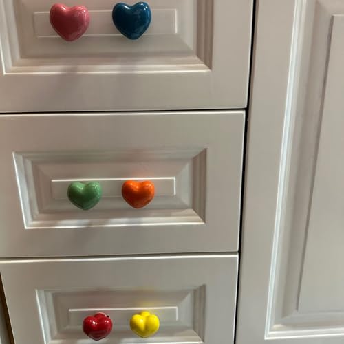 Image of 6 Colors, 1 Each Colorful Cabinet Door Handle Wardrobe Drawer Heart Single Hole Dressing Tables Furniture Handle Pull (1, 6 Colors, 1 Each Including red Orange Yellow Green Pink and Blue)