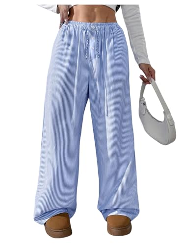 Image of SHENHE Girl's Linen Low Waisted Drawstring Button Front Loose Long Pants Casual Boho Trousers