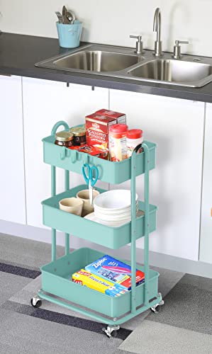 Simplehouseware Heavy Duty 3-Tier Metal Utility Rolling Cart, Turquoise #TOP4