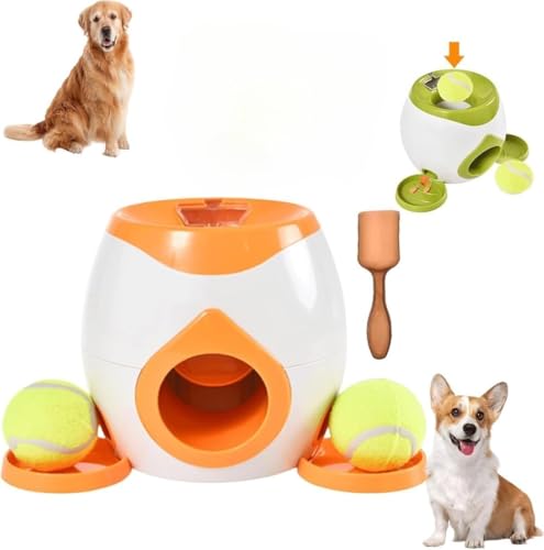 Arfobug 犬用自動ボールランチャー、ボール投げランチャー、ペット用おもちゃ、犬用インタラクティブトレーニング、テニスボールマシン、ボールマシンおもちゃ、テニスボール2個付き、知育玩具、フード報酬マシン、インタラクティブ玩具 (オレンジとボール2個)