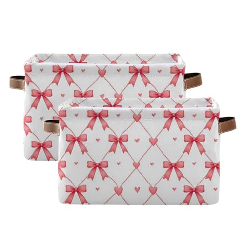Image of Aslsiy Storage Basket Watercolor Pink Bows Hearts Nursery Bins Baby Canvas Box Clothes Shelf Basket Laundry Hamper 2 Pcs