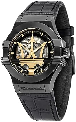 Maserati Potenza Men's Watch, Automatic, Made of Steel, Black PVD, Leather - R8821108036