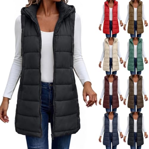 Puffy Vest Women Long Hooded Sleeveless Quilted Zip Up Padded Winter Jacket - image 1