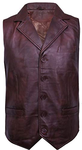 Men's Classic Smart Conker Brown Leather Waistcoat