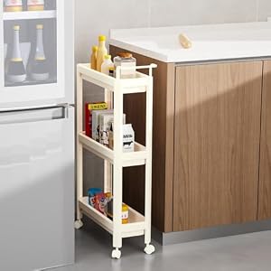 homii キッチンワゴン 隙間収納 18cm 3段 取手付 ワゴン キャスター付き スリム 移動式ワゴン ペットボトルラック 収納カート 細い棚 ローリングラック 隙間ラック 小物 台所 洗面所 調味料 冷蔵庫横