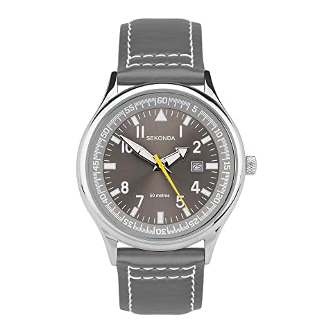 SEKONDA Men's Grey Dial Watch with Leather Strap Cover