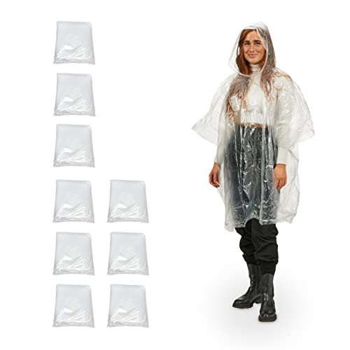 10 x regnponcho, regnkappa med huva, engångs regncape för vuxna, unisex regnskydd, PE, transparent