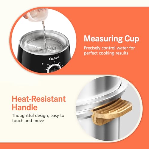 Hard Boiled Egg Cooker - CACHOO 14-Egg Rapid Stainless Steel Egg Boiler with 30-Min Timer & Auto Shut Off, Compact Electric Vegetable Steamer for Cooking, Dishwasher Safe, Black