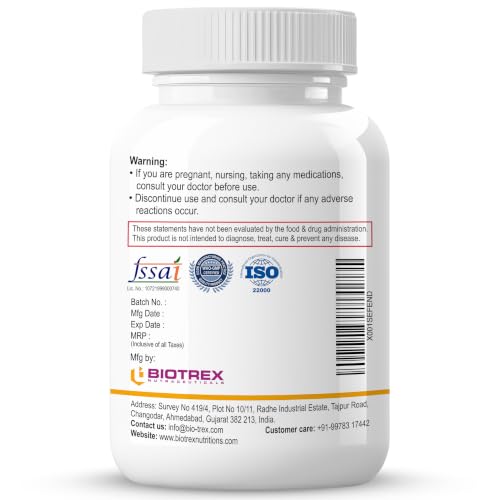 Image of Biotrex Nutraceuticals Magnesium Glycinate | Highest Bioavailability | Cramps, Sleep & Mood balance | Chelated Form With Superior Absorption | Muscle Recovery & Nerve Function | 60 Veg Capsules