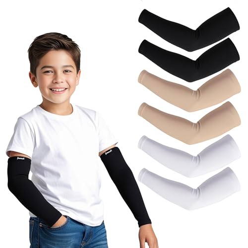 Image of Kids Arm Sleeves - Protective Arm Covers for Boys & Girls, Ages 5-13, UV Sun Protection, Perfect for Sports, Cycling, Running, and Outdoor Activities