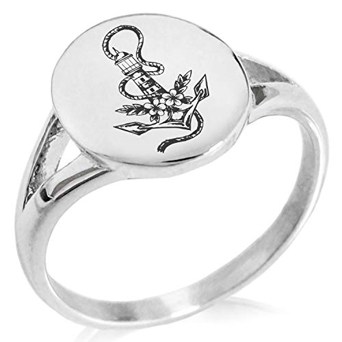 Stainless Steel Nautical Anchor Lighthouse Minimalist Oval Top Polished Statement Ring