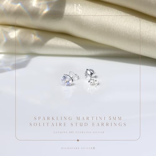 Image of HIGHSPARK 925 Silver inchSparkling Martini inch Solitaire Earrings | 92.5 Sterling Silver and Diamond like Brilliance Sparkling Zirconia | Lovely Gift