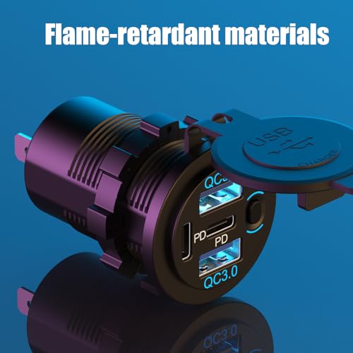 Image of 2 Pack Dual PD 30W USB C Port and Dual Quick Charge 3.0 Port 12V USB Outlet with Power Switch, 78W Multiport Car Charger Socket Waterproof DIY Accessories for Car Boat Marine Motorcycle RV ATV