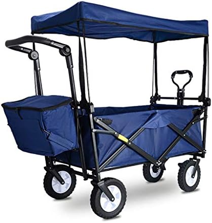 TAISK Carrito plegable de jardín con toldo resistente, carrito de compras portátil multifunción para acampar al aire libre, pesca, carrito de empuje