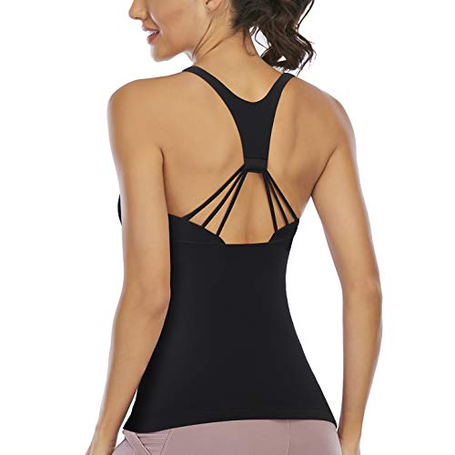 Aonour Athletic Tank Tops for Women Fitted Racerback Athletic Sports Shirts with Built in Padded Black L