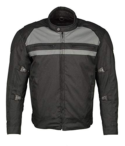 M-Boss Motorcycle Apparel BOS11700 Men's Black Nylon Motorcycle Racer Riding Jacket with Reflective Piping - 5X-Large