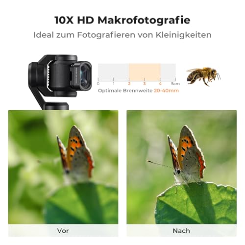 K&F Concept 10X Makro-Objektiv Filter, kompatibel mit DJI Osmo Pocket 3, 10X Vergrößerung Objektiv für Makrofotografie Nahaufnahme HD Makro-Fotografie-Objektiv, Osmo Pocket 3 Zubehör