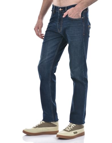 Image of Numero Uno Mens Straight Fit Dark Blue Mild Wash Sustainable Stretchable Jeans