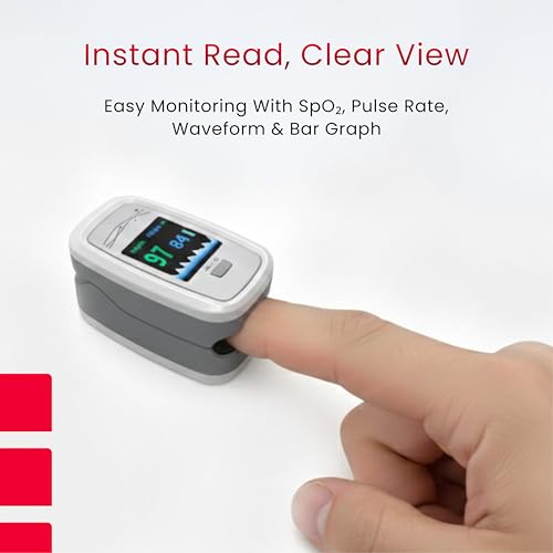 Image of CMS50D1-Pro Finger Pulse Oximeter, Digital SpO2 and Pulse Rate Monitor with Pulse Waveform, Bar Graph, PI Value, Adjustable Brightness, PR Sound, Auto Power On /Standby, Auto Direction