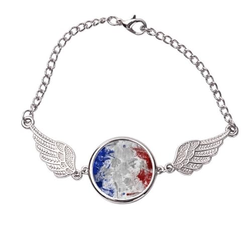 Bracelet drapeau de la France avec ailes d'ange en métal taille M