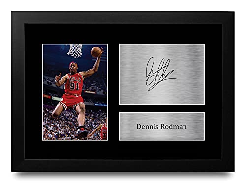 HWC Trading Dennis Rodman Chicago Bulls Gifts Printed Signed Autograph Picture for American Rules Football Memorabilia Fans - A4 Framed
