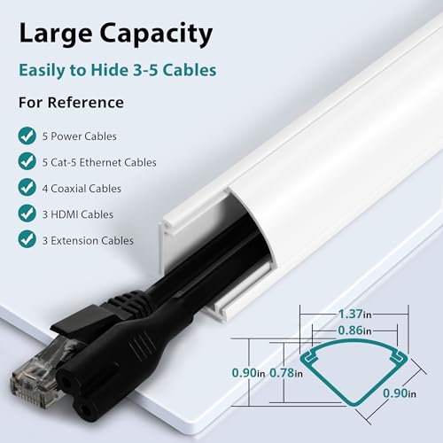 Image of ZhiYo 15ft Corner Cable Hider for 3-5 Cords, Wall & Floor Cord Hider White | Self-Adhesive Cable Concealer, 5 Pack (3ft Each), Quarter Round Cable Management Raceway for Baseboards & Ceiling Corners