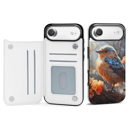 Coque portefeuille iPhone 17 anti-choc et porte-carte discret au motif oiseaux