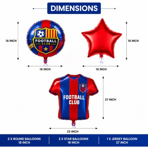Image of Red and Blue 5 Pcs Football Theme Foil Balloon Set for Birthday Party Decoration | Football Jersey Balloon | Sports Theme Birthday Party Decoration for Kids