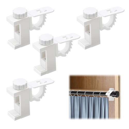 4 Pièces Support de Support de Pince Porte Rideaux Support Tringle Rideaux Réglables Supports pour Tringles à Rideau Support Fixation Tringle Rideau Pour...