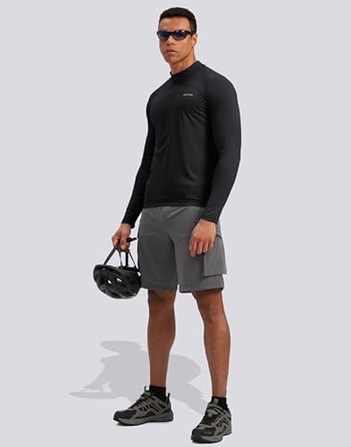 Men's Cycling Jersey Moisture Wicking Long Sleeve UPF Half Zip Riding Bike UPF SPF UV Biking Bicycle Mountain Road Biker Cycle Sun Protection Shirts for Men Zipper Pockets(Black,L)