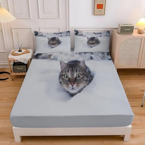 TACOKI Sabanas Bajeras 105x200 Infantil Gato Sábanas Bajeras Gato Animal Ajustable Suave y Cómoda Sabana Bolsillo Profundo 30 cm, para Grueso Colchón, Sabanas Cama 105 c8367