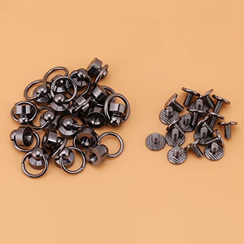 20 Sets Brass Round Pull Ring Rivets Studs,Diy Leather Craft Metal Rivet With Pull Ring Buckle, Leathercraft Screws Nail Rivets For Purse Phone Case Decoration,8Mm 4Color(Black) #TOP3