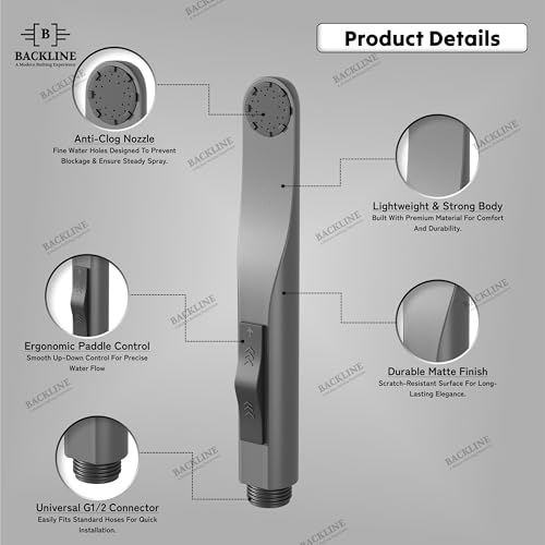 Image of Backline Water Saving Jet Spray for Toilet | Health Faucet for Toilets | ABS Hand Gun with Hose Pipe 1.2 Meter and Wall Hook /Holder | Bathroom Bidet Spray (Gun Grey - Full Set (Gun + Hose + Hook))
